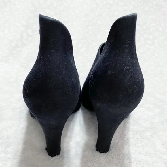 Melissa Black Bootie Drama Flocked Velvet Pointed Toe Heel Ankle Boot Fuzzy - Picture 4 of 12